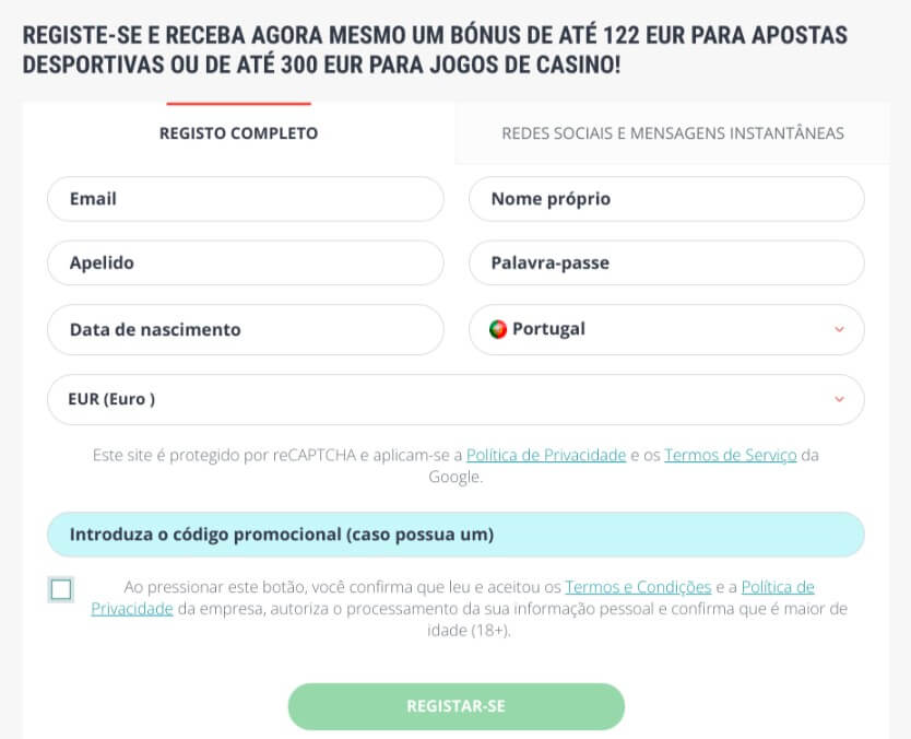 Registo na 22bet Portugal
